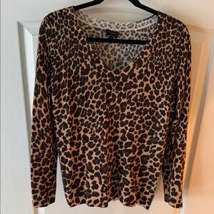 Talbots Leopard Print V-Neck Long Sleeve Top